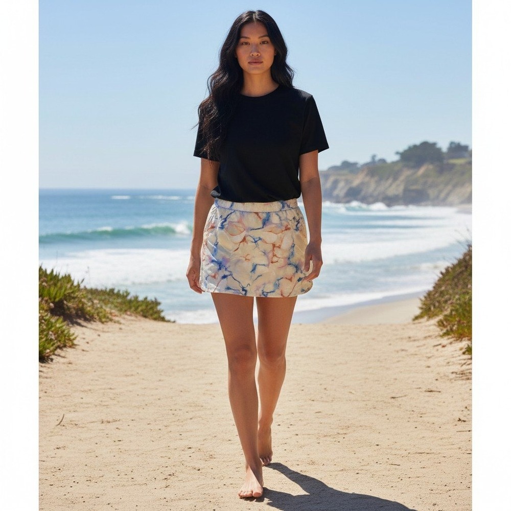 CALIA Athletic Golf Skort Large Cream Watercolor Marble Print Pockets Mesh Liner